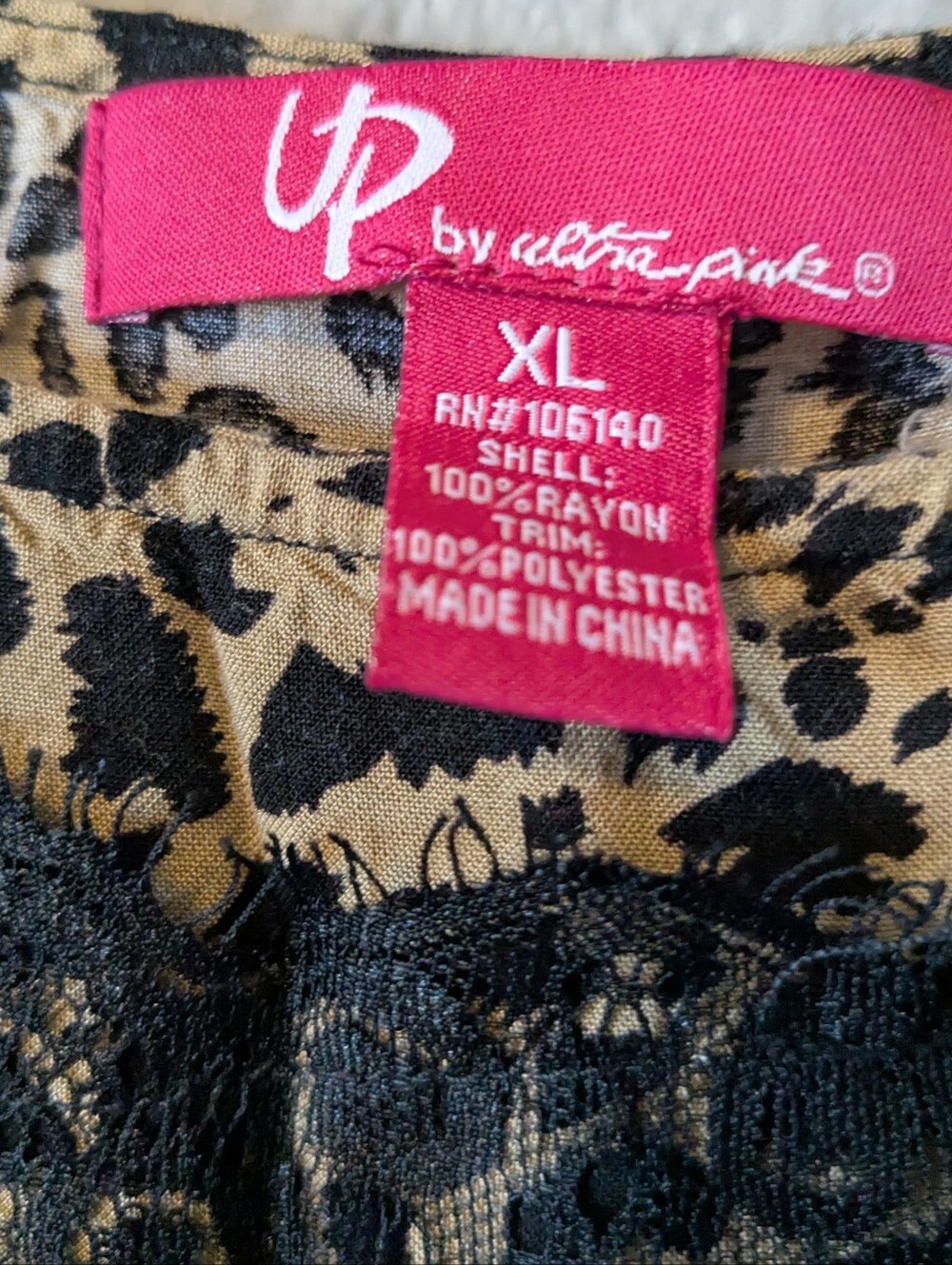 UP by Ultra Pink Leopard Print Mini Dress with Black Lace Sleeveless Sundress XL - Picture 7 of 11